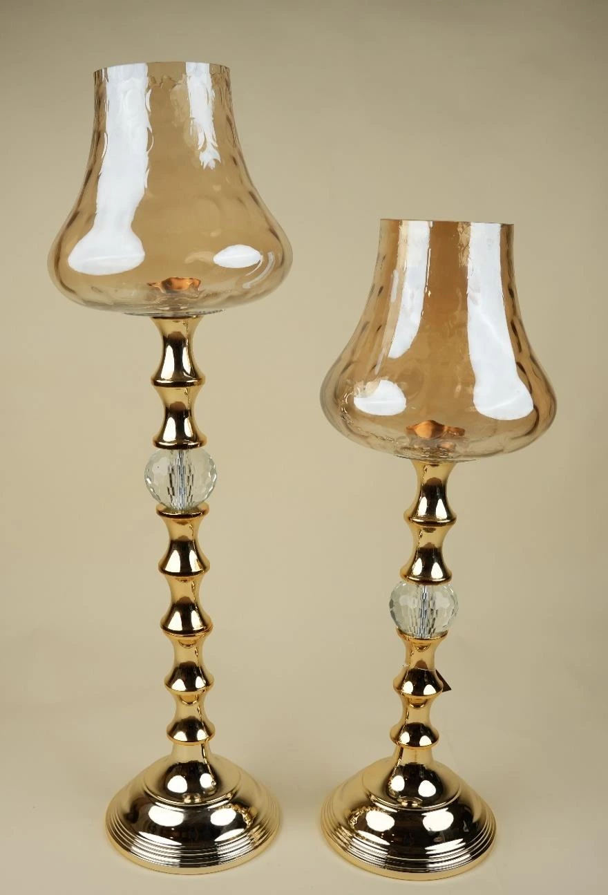 Antique Glass Candle Holder With Metal Stand- Small